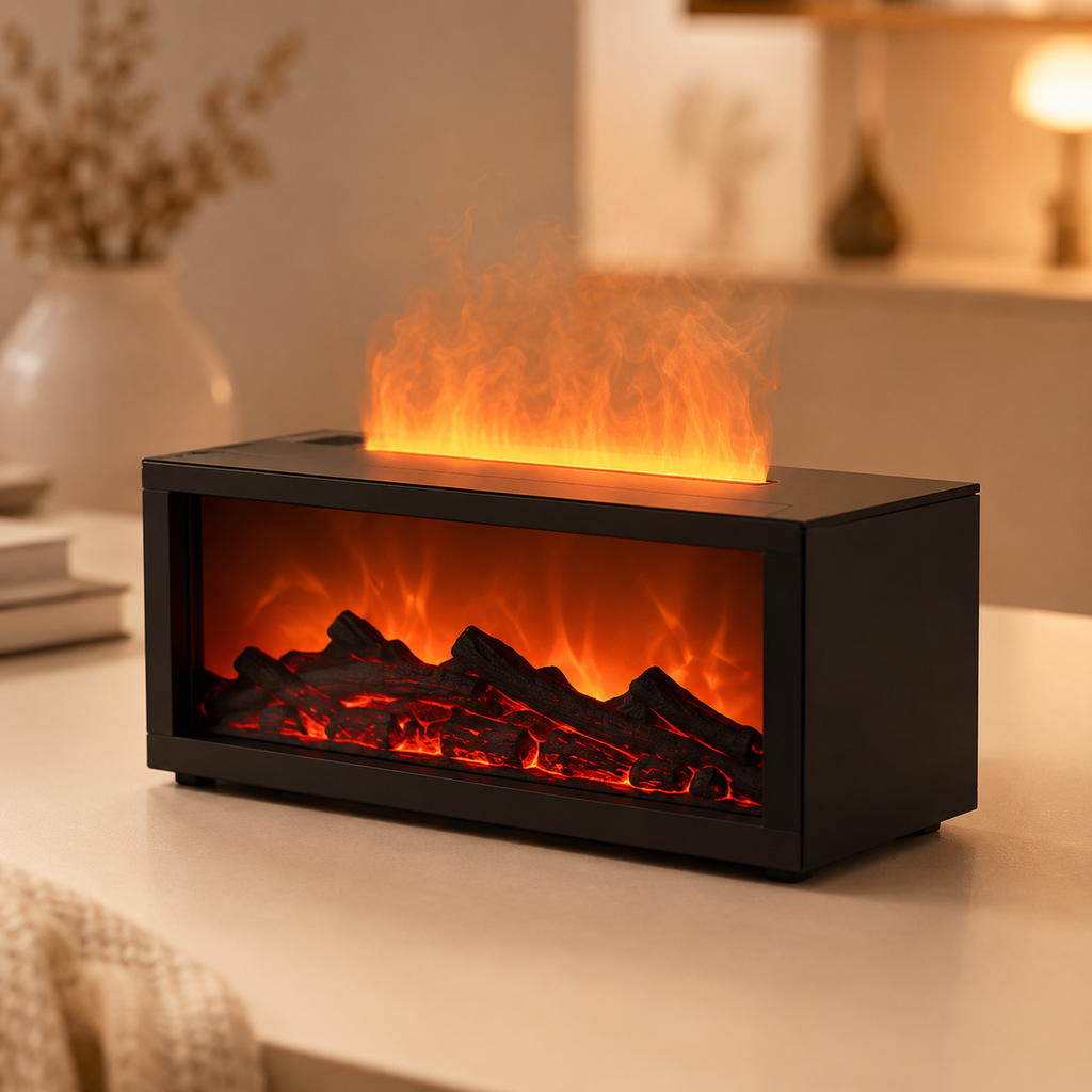 3D Flame Diffuser Humidifier whisper-quiet operation with auto shut-off for bedroom