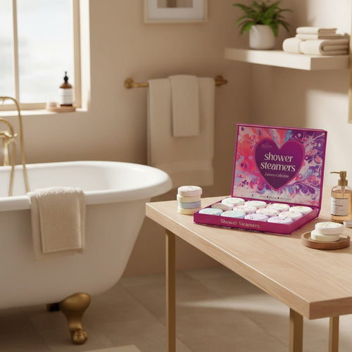 Everyday Gems aromatherapy shower steamers 12-pack with lavender and eucalyptus essential oils. Transform your shower into a spa.